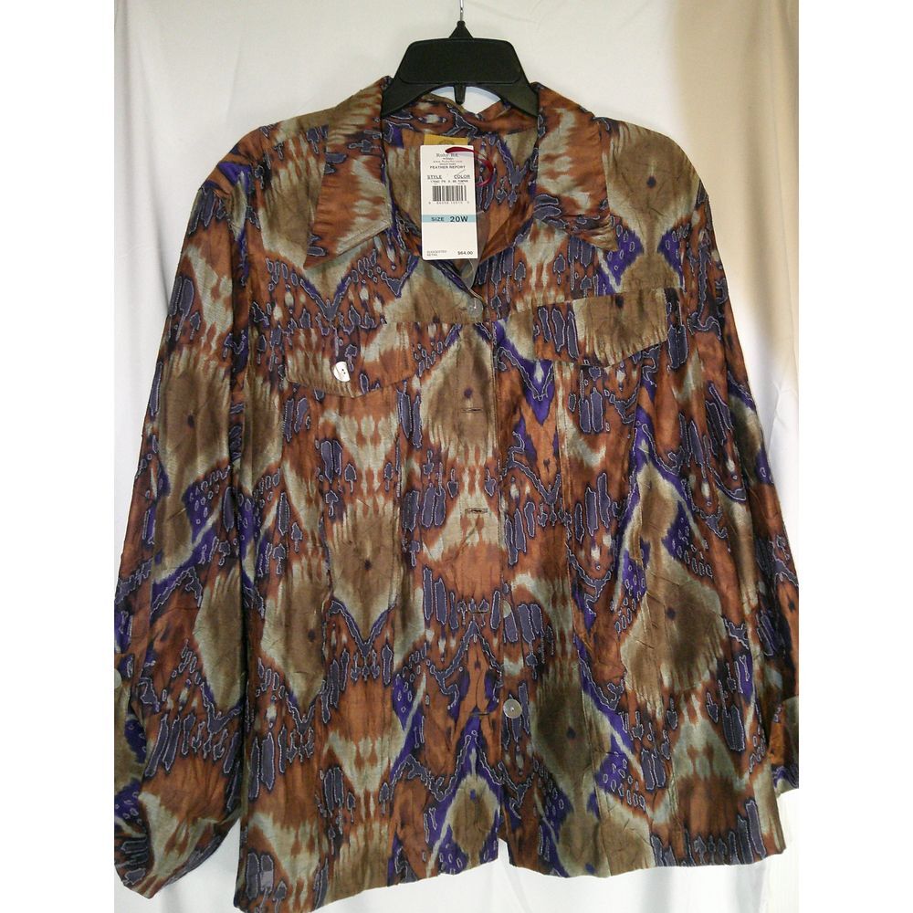 Ruby Rd. Women's Feather Report Abstract Print Button-Down Blouse 20W $64 NWT
